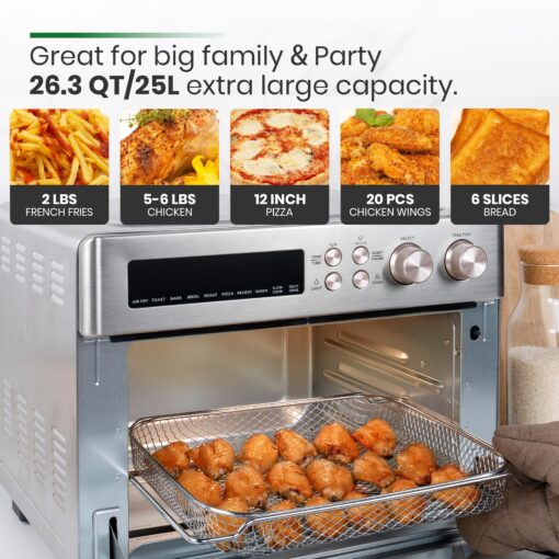 VAL CUCINA Infrared Heating Air Fryer Toaster Oven, Extra Large Countertop Convection Oven 10-in-1 Combo, 6-Slice Toast, Enamel Baking Pan Easy Clean with Recipe Book, Brushed Stainless Steel Finish - Image 5