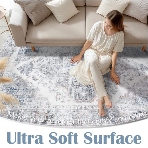 jinchan Washable Large Area Rug 8x10 Accent Rug for Living Room Grey Vintage Floor Mat Soft Printed Distressed Carpet Non Slip Floor Cover for Kitchen Bedroom Dining Room - Image 4