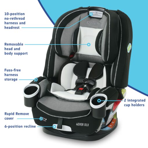 Graco 4Ever DLX 4-in-1 Car Seat, Grey, Infant to Toddler Car Seat, with 10 Years of Use, Rear-facing, Forward-facing and Booster Modes, Safe, Comfortable and Convenient - Image 2