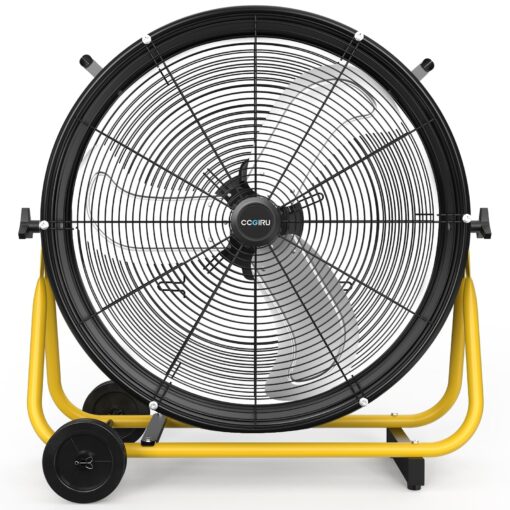 CCGIRU 24" High Velocity Industrial Drum Fan, 8800 CFM 3-Speed Heavy Duty Metal Air Circulator with Casters Handle for Warehouse, Workshops, Garage, Factory and Basement - UL Listed