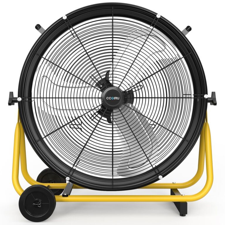 CCGIRU 24" High Velocity Industrial Drum Fan, 8800 CFM 3-Speed Heavy Duty Metal Air Circulator with Casters Handle for Warehouse, Workshops, Garage, Factory and Basement - UL Listed