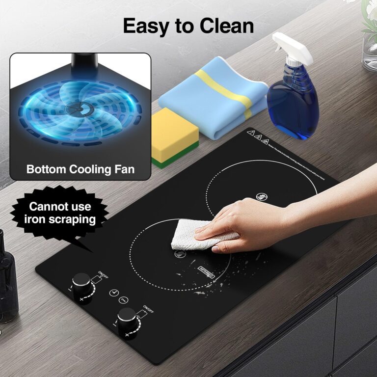 Electric Cooktop,110V 2400W Electric Stove Top with Knob Control, 11 Power Levels, Kids Lock & Timer, Hot Surface Indicator, Overheat Protection,Built-in and Countertop 2 Burner Electric Cooktop - Image 4