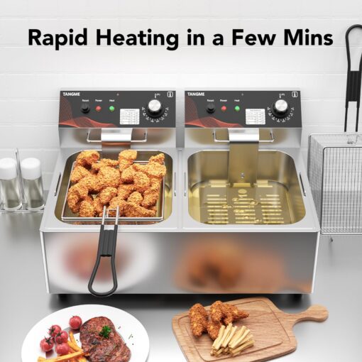 Commercial Deep Fryer with Baskets 20.7Qt Dual Tank Upgraded Electric Countertop Fryer Heavy Duty 1mm Thickened Stainless Steel Deep Fryers, 120V, 3600W, UL Certified - Image 7