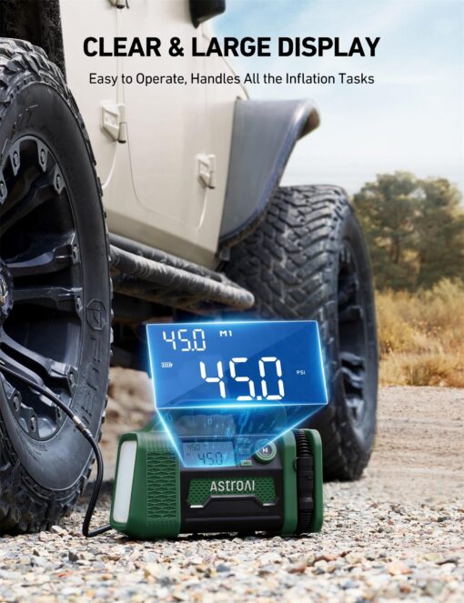 AstroAI TC3 Air Compressor Portable Tire Inflator Offroad Air Compressor for Truck 150PSI with Digital Display Air Pump for Car Heavy Duty for 4x4 Vehicle, RV, SUV, Car Accessories Green - Image 7