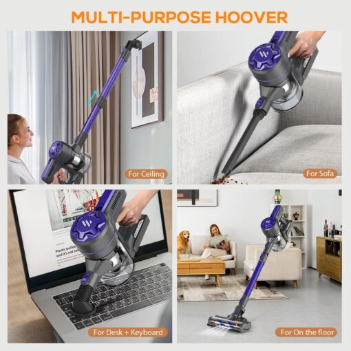 MBTTODF Cordless Vacuum Cleaner, Stick Vacuum with 2200mAh Powerful Lithium Batterie, Up to 30 Mins Runtime, 4 in 1 Lightweight Vacuum Cleaner for Home Hardwood Floors(Light Purple) - Image 5