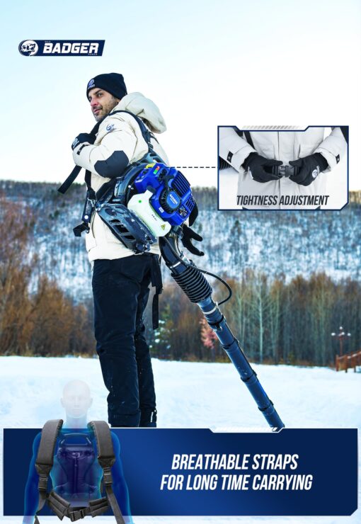 WILD BADGER POWER Leaf Blower Backpack, 53cc Gas Powered Strong Air Flow 559CFM 174MPH, Light Weight 19.6lbs, Ideal for Leaf, Sand, Gravel, Snow, Yard and Driveway - Image 5