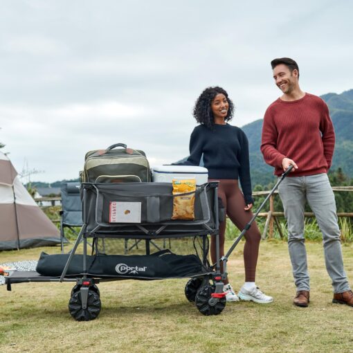 PORTAL 400L Large Capacity Collapsible Double Decker Wagon with Brakes, 450LB Heavy Duty Folding Cart with Tailgate, Foldable Utility Wagons for Camping, Beach, Garden, Sports, Shopping - Image 2