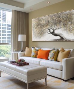 Tree Pictures Wall Decor Gold Canvas Paintings Plant Pictures Wall Art 24"x48" Landscape Decorative Prints for Bedroom Office
