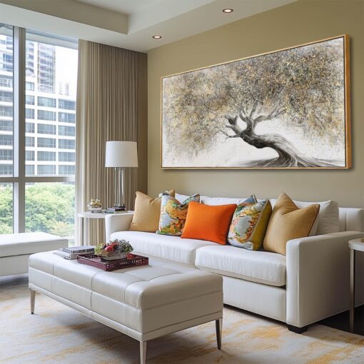 Tree Pictures Wall Decor Gold Canvas Paintings Plant Pictures Wall Art 24"x48" Landscape Decorative Prints for Bedroom Office