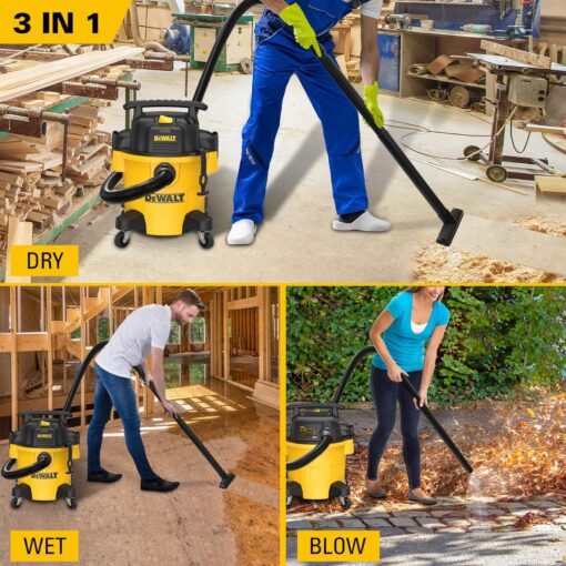 DEWALT DXV05P 5 Gallon Poly Wet/Dry Vac, 4 Peak HP Shop Vacuums with Attachments, Powerful Suction, 1-7/8" Hose, DXV05P, Yellow - Image 6