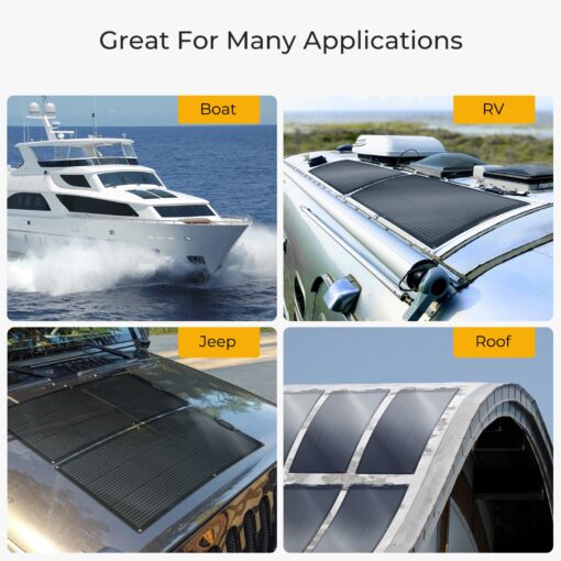 BougeRV Arch 200 Watts Fiberglass Flexible Solar Panel, Portable Bendable 12 Volts 10BB Mono Cell for RV Camping Home Boat Marine Curve Surface Black - Image 5