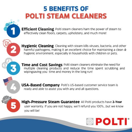 POLTI Vaporetto Smart Steam Mop and Steam Cleaner for Cleaning and Sanitizing with 12 Attachments Works for Tile Floor with Grout, Carpet, Car Detailing, Hardwood, & Furniture 2 Year Warranty - Image 7