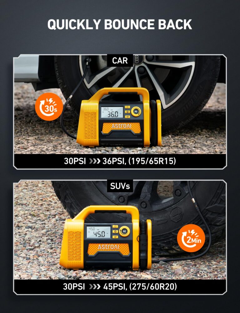 AstroAI TC3 Air Compressor Portable Tire Inflator Offroad Air Compressor for Truck 150PSI with Digital Display Air Pump for Car Heavy Duty for 4x4 Vehicle, RV, SUV, Car Accessories Yellow - Image 8