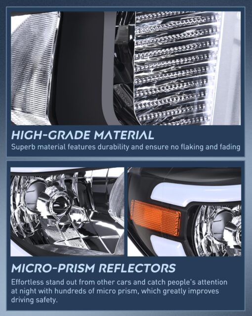 Nilight LED DRL Headlight Assembly Compatible with 2014 2015 2016 2017 2018 2019 2020 2021 Toyota Tundra Clean Lens Black Housing Amber Reflector Clear Lens Headlamps Replacement - Image 2