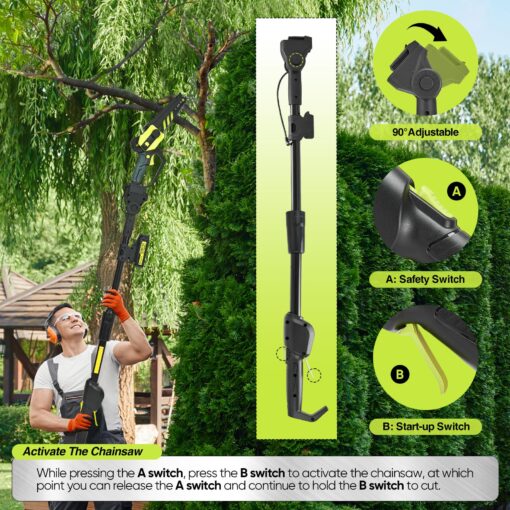 Saker Cordless Pole Saw and Mini Chainsaw,2-IN-1 Pole Chainsaw,Brushless Electric Pole Saw Battery Powered 6 Inch Chainsaw, 78.74 Inch Max Reach Tree Trimmer Pole Saw - Image 4
