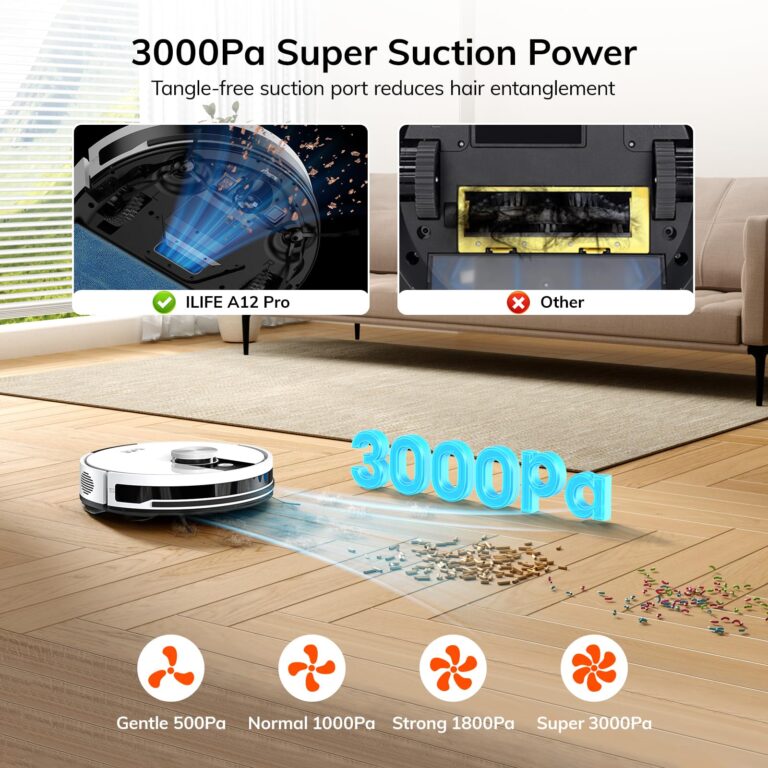 ILIFE A12 Pro Robot Vacuum and Mop Combo, Self Emptying Station for 60 Days, LiDAR Navigation, Home Mapping, No-Go Zones, 2.4G WiFi/App/Alexa/Remote Control, for Hard Floors, 110V - Image 2