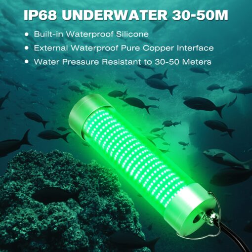 HUSUKU FS2-1 LED Underwater Fishing Light with Transformer AC100~265V - 400W 40,000lm with 33ft Cord Green Night Fishing Finder Attractor, IP68 Submersible Boat Lamp for Snook Crappie Squid Shrimp - Image 3
