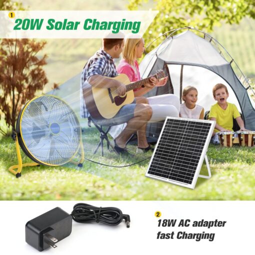 blessny 16" Large Solar Rechargeable Floor Fan, 15600 mAh 20W Solar Powered Portable Battery Fan for Home Outdoor Camping Gazebo Chicken Coop Greenhouse Barn, with 360° Adjust Tilt - Image 6