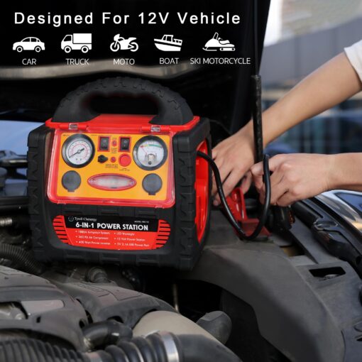 Tyrell Chenergy 1800 Amp Car Jump Starter with Air Compressor,Portable Power Station with 260 PSI Tire Inflator,400W Power Inverter Dual AC/DC Ports,2.1A USB Port,Battery Clamps - Image 8