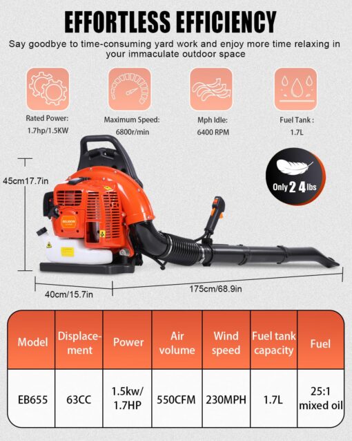 Relxxon 63 CC Gas Backpack Leaf Blower, 2-Stroke, 665 CFM & 205 MPH, Ergonomic & Fuel-Efficient, Low-Noise, Cruise Control – Commercial-Grade Yard Cleanup for Leaves, Debris & Light Snow (R656 PRO) - Image 5