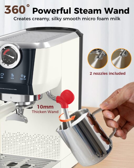 Tuni E2 58mm Espresso Machine 20Bar Espresso Maker, Dual Boiler Coffee Maker with 10mm Steam Milk Frother, Semi-automatic Coffee Machine with UKLA Pump for Espresso,Cappuccino, Gift for Coffee Lover - Image 4