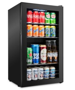 Ivation 126 Can Beverage Refrigerator | Freestanding Ultra Cool Mini Drink Fridge | Beer, Cocktails, Soda, Juice Cooler for Home & Office | Reversible Glass Door & Adjustable Shelving - Black