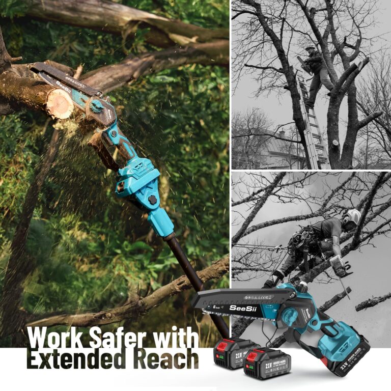 Seesii 2-in-1 Pole Saws for Tree Timming: Electric Mini Chainsaw 6 Inch Cordless, 2 x 4000mAh Batteries Tree Pruner, Brushless Chain Saw with Extension Pole for Limb Branch Cutter,16Ft Reach - Image 4