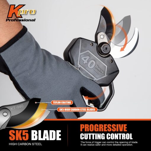 Cordless Electric Pruning Shears 40MM, Kebtek Professional Pruning Shears Battery Powered 18V Brushless Motor 2Pack 2AH Rechargeable Battery-LCD Display Screen (KT940) - Image 6