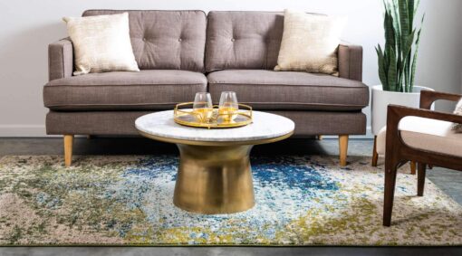 Unique Loom Estrella Collection Abstract, Modern, Light Colors, Distressed Area Rug, 8 ft x 11 ft, Blue/Beige - Image 8