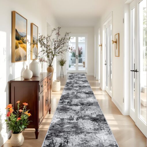 RUUGME Washable Hallway Rug 3x20 - Runner Rug Stain Resistant for Living Room Non Slip Indoor Entryway Rubber Backing Carpet Bedroom Kitchen Distressed Floor Decor Mat Machine Washable 3x20 Black A - Image 9