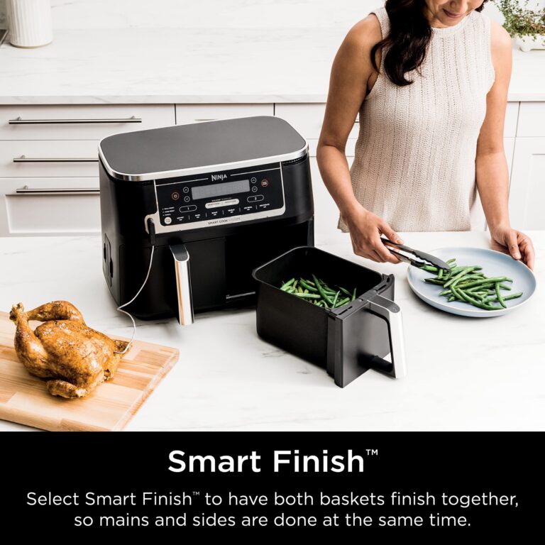 Ninja DZ550 Foodi 10 Quart 6-in-1 DualZone Smart XL Air Fryer with 2 Independent Baskets, Smart Cook Thermometer for Perfect Doneness, Match Cook & Smart Finish to Roast, Dehydrate & More, Grey (Renewed) - Image 4