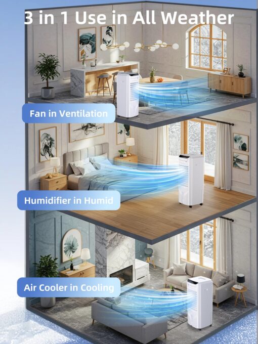 Uthfy 1800 CFM Evaporative Air Cooler, 32 Inch Swamp Cooler Air Conditioner with 4.2 Gal Water Tank, 120°Oscillation, 12H Timer, 3 Speed, 4 Modes, Remote, Portable Cooling Fan for Bedroom, Living Room - Image 3