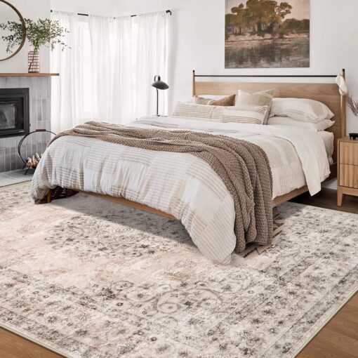 Area Rug 8x10 Vintage Rug: Large Washable Indoor Medallion Rug Low Pile Distressed Floor Carpet Retro Accent Rug for Living Room Bedroom Kitchen Dining Table Home Office(Distressed Brown, 8'x10') - Image 8