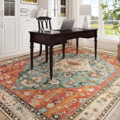 Lahome Boho Tribal 8x10 Area Rugs for Living Room, 8 x 10 Washable Rug for Bedroom Aesthetic, Large Oriental Vintage Soft Dining Room Carpet for Under Table Playroom (Rust/Dull Teal,8x10ft) - Image 5