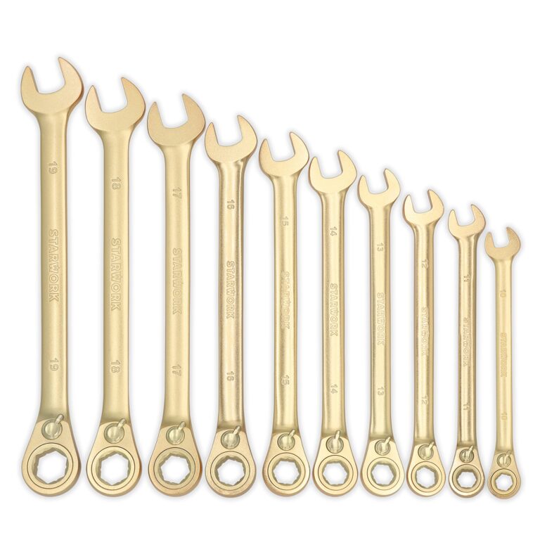 STARWORK 20 Pc. 6-Point SAE, Metric 15° Offset Vintage G-Plating Reversible Non-Slip Long Pattern Ratcheting Combination Wrench Set (5/16" -3/4" & 8-19 mm) - Image 7