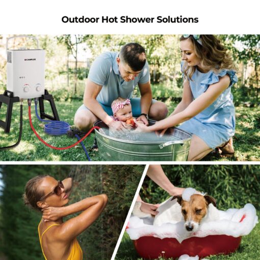 CAMPLUX Portable Tankless Water Heater, 1.32 GPM Outdoor Camping Propane Gas Water Heater Pump w/Free-standing Stand and Carry Bag, AY132Max, White - Image 7