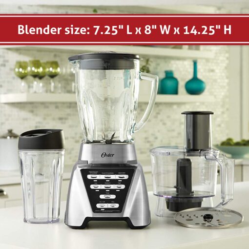 Oster Blender | Pro 1200 with Glass Jar, 24-Ounce Smoothie Cup and Food Processor Attachment, Brushed Nickel - BLSTMB-CBF-000 - Image 9