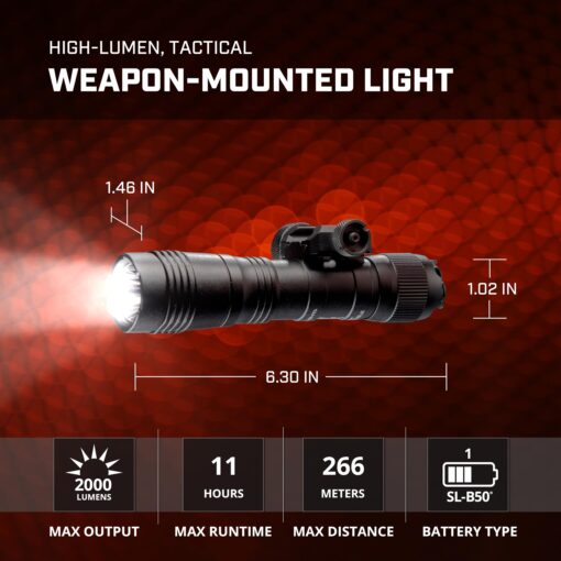 Streamlight 89009 ProTac 2.0 2000-Lumen Rail Mount High Lumen Tactical Rechargeable Long Weapon-Mounted Flashlight with Straight Pressure Switch, SL-B50 Battery Pack and USB-C Cord, Black - Image 3