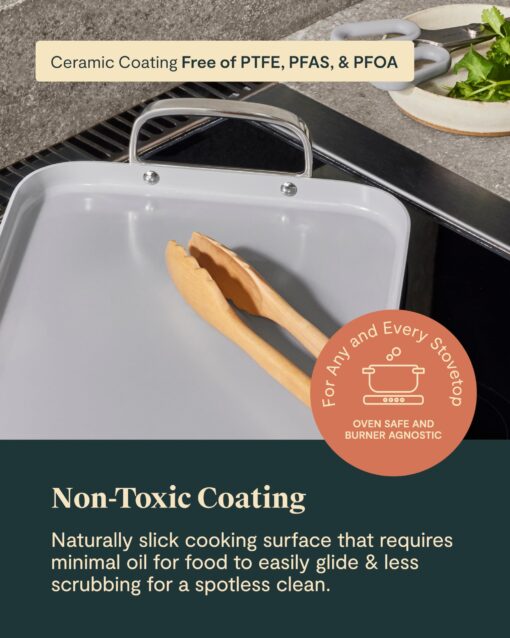 Caraway Double Burner Griddle - 19x12” Griddle Pan - Non-Stick Ceramic Coated - Non Toxic, PTFE & PFOA Free - Oven Safe & Compatible with All Stovetops - Navy - Image 5