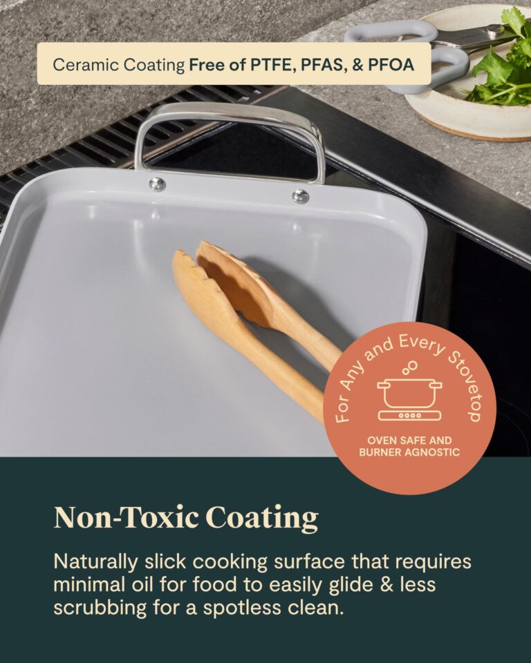 Caraway Double Burner Griddle - 19x12” Griddle Pan - Non-Stick Ceramic Coated - Non Toxic, PTFE & PFOA Free - Oven Safe & Compatible with All Stovetops - Black - Image 5