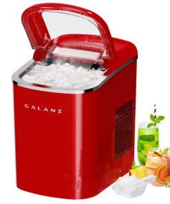 Galanz Portable Countertop Electric Ice Maker Machine, 26 lbs in 24 Hours, 9 Bullet Shaped Cubes Ready in 9 Minutes, 2 Ice Sizes, Perfect for Parties & Home Bar, 2.1 L, Retro Red