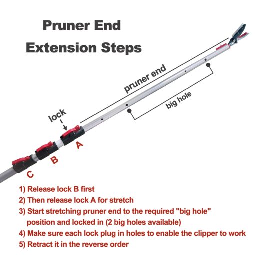 Prunrt 5.4-14.8 FT Tree Pruner Extendable 4 Sections, Telescopic Cut and Hold Trimmers Pole Saws Trimming Long Reach Pruning Shears Branch Cutter Clipper Bypass Lopper Fruit Picker - Image 7
