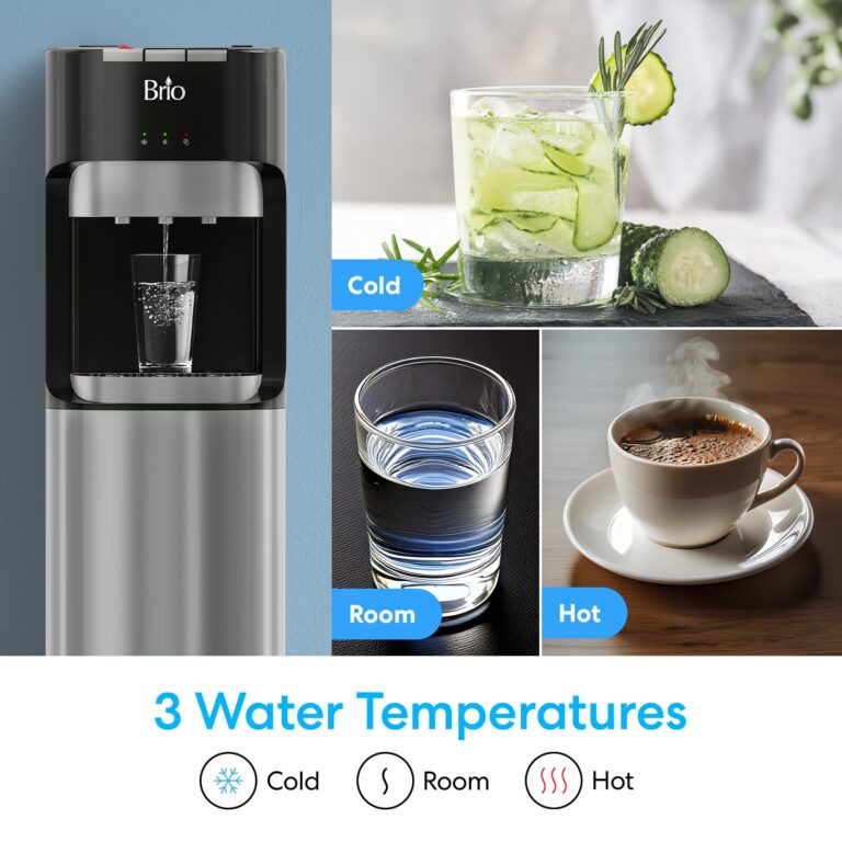 Brio Bottom Loading Water Cooler Dispenser for 5 Gallon Bottles - 3 Temperatures with Hot, Room & Cold Spouts, Child Safety Lock, LED Display with Empty Bottle Alert, Stainless Steel - Image 6