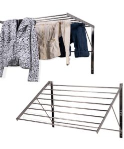 brightmaison Wall Mount Clothes Drying Rack & Laundry Room Organizer, 6.5 Yards Drying Capacity Stainless Steel Silver Set of 2 Laundry Rack