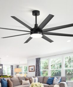 65 Inch Ceiling Fan with Light and Remote, 8-Blade, Reversible DC Motor, 6-Speed, Timer, Industrial Ceiling Fans with Led Light Chandelier for Bedroom Office (Black)