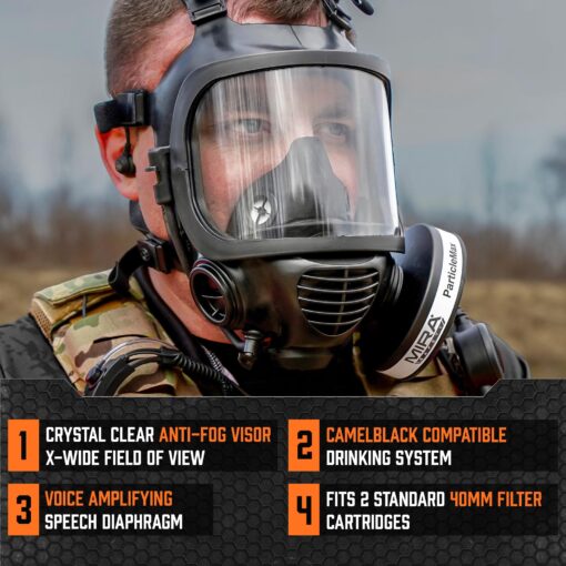 MIRA SAFETY M Certified CBRN Full Face Gas Mask Reusable Respirator Professional Grade (CM-6M Mask WITH Drinking System), 2 Piece Set - Image 7
