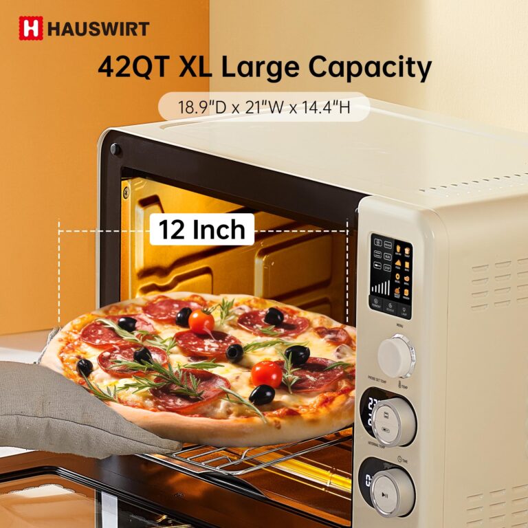 HAUSWIRT C45 Smart Convection Oven with Thermometer, 42QT XL Large Capacity Oven, Double Bake, 8 Menu Modes Countertop Oven, Four-tier Baking Rack,LED Display,1800W,80°F - 500°F,Non-Stick, Cream White - Image 3