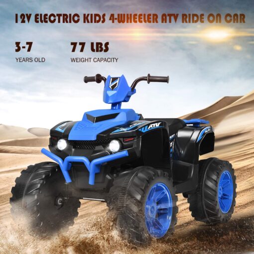 Costzon Kids ATV, 12V Battery Powered Electric Vehicle w/LED Lights, High & Low Speed, Horn, Music, USB, Treaded Tires, Ride on Car 4 Wheeler Quad for Boys & Girls Gift, Ride on ATV (Blue) - Image 3