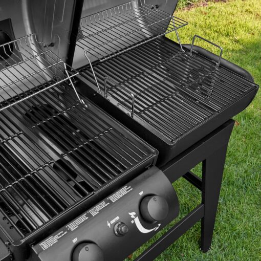 Char-Griller® Dual-Function 2-Burner 24,000 BTU Propane Gas and Charcoal Combination Grill and Smoker with 870 Cooking Square Inches in Black, Model E5030 - Image 7
