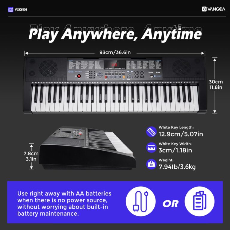 Vangoa 61 Key Keyboard Piano, Light-Up Electric Piano Keyboard Kit with 600 Voices, 400 Rhythms with Piano Stand, Microphone, Recording/USB, Gift for Beginners, Black (VGK6101) - Image 4